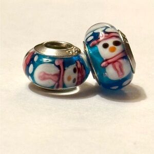 Snowman winter Murano Charms set fit Pandora bracelets